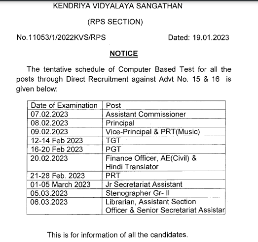 KVS Admit Card 2023 Link